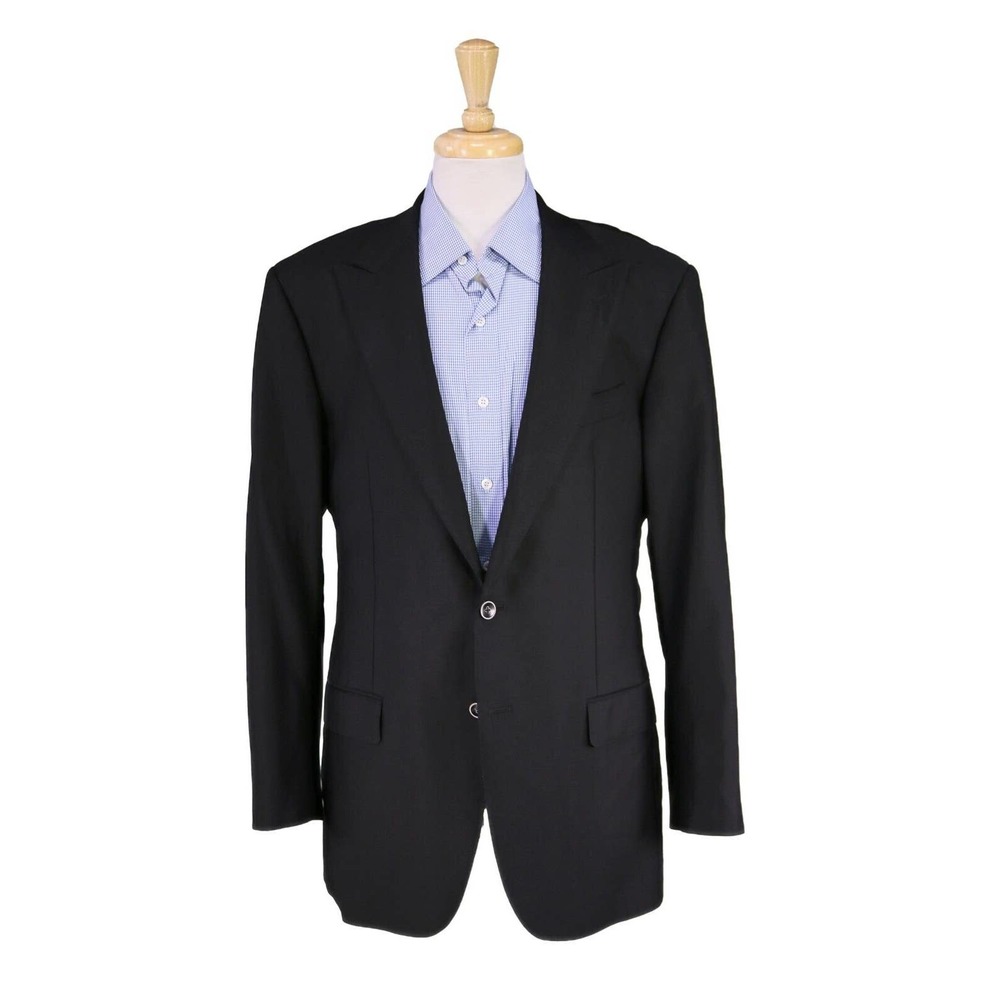 Bespoke! Custom Made Solid Black 2-Btn Peak Lapel Wool Blazer Jacket 42R